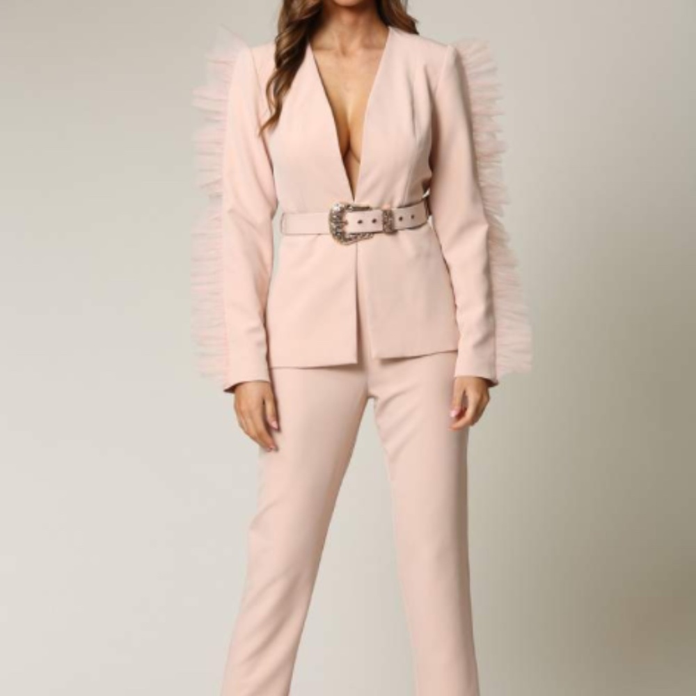 Mesh Ruffled Blazer Set